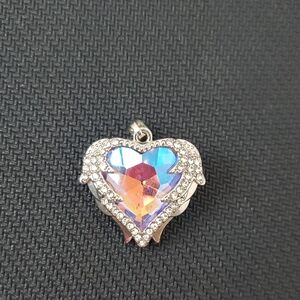 Heart-Shaped Silver Pendant with Iridescent Crystal (Costume Jewelry)